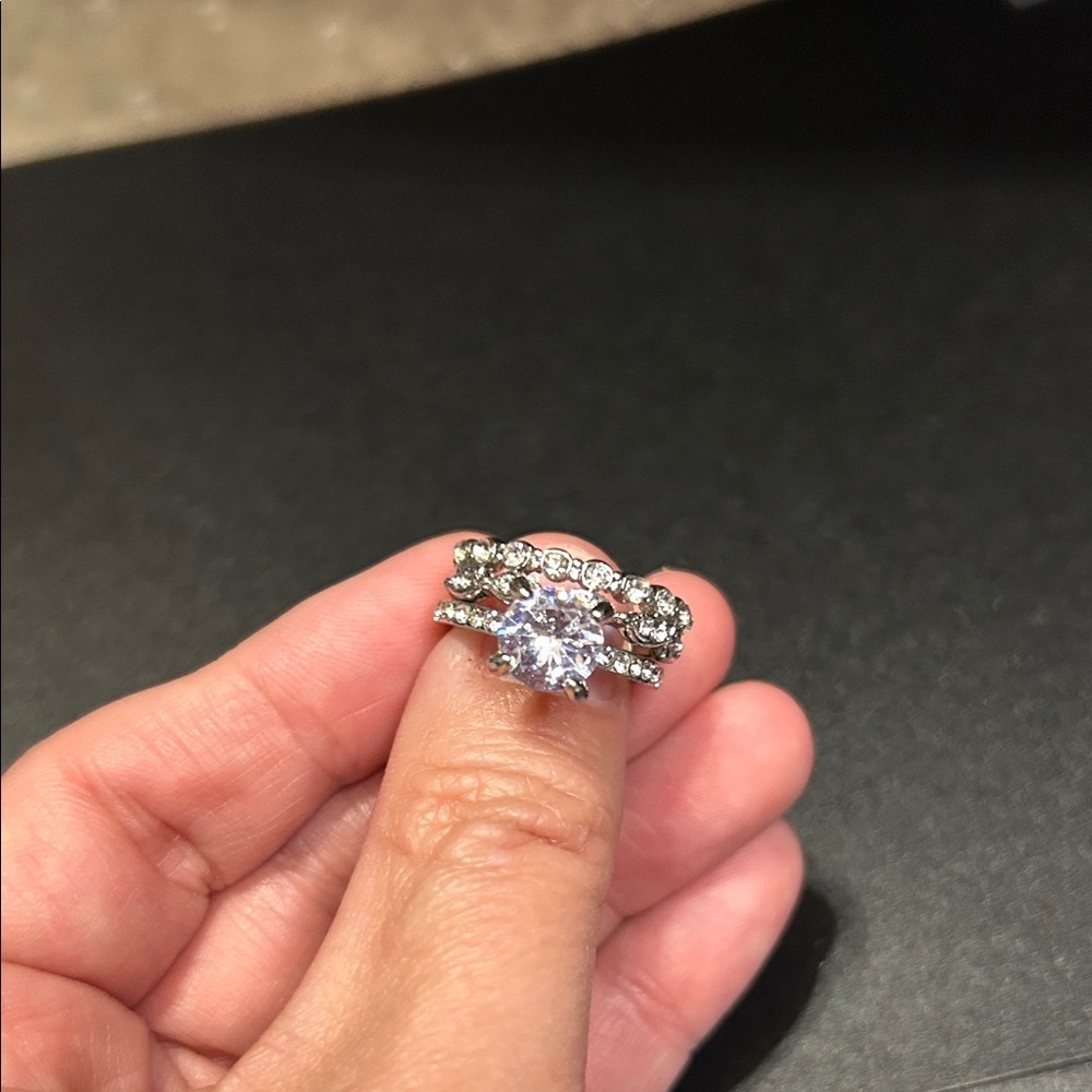 Elegant set of two Silver Women's Ring with Clear Stone size 5